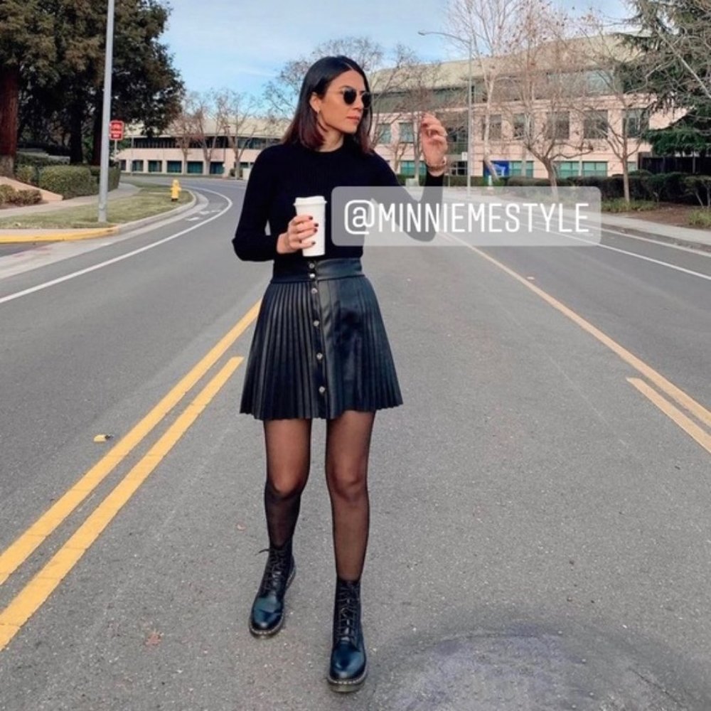 NWT Zara Pleated Faux Leather Black Mini Skirt